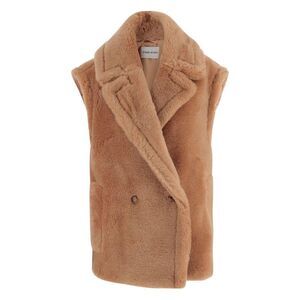 STAND STUDIO Faux Fur Double-Breasted Vest Women Beige Vests